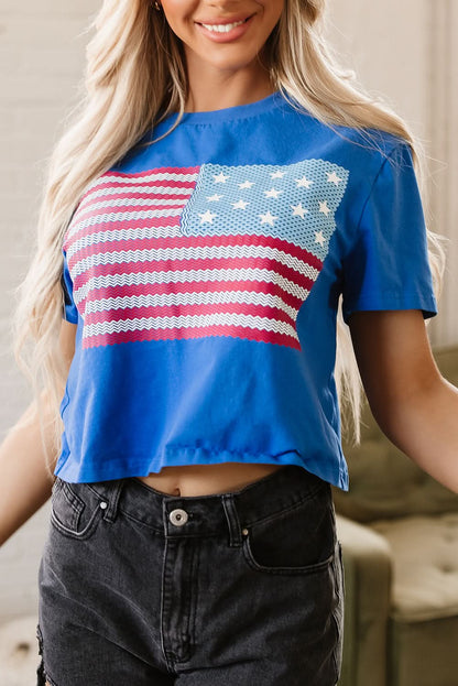 Teal American Flag Crew Neck Short Sleeve Tee