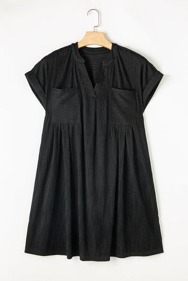 Textured Notched Cap Sleeve Dress.