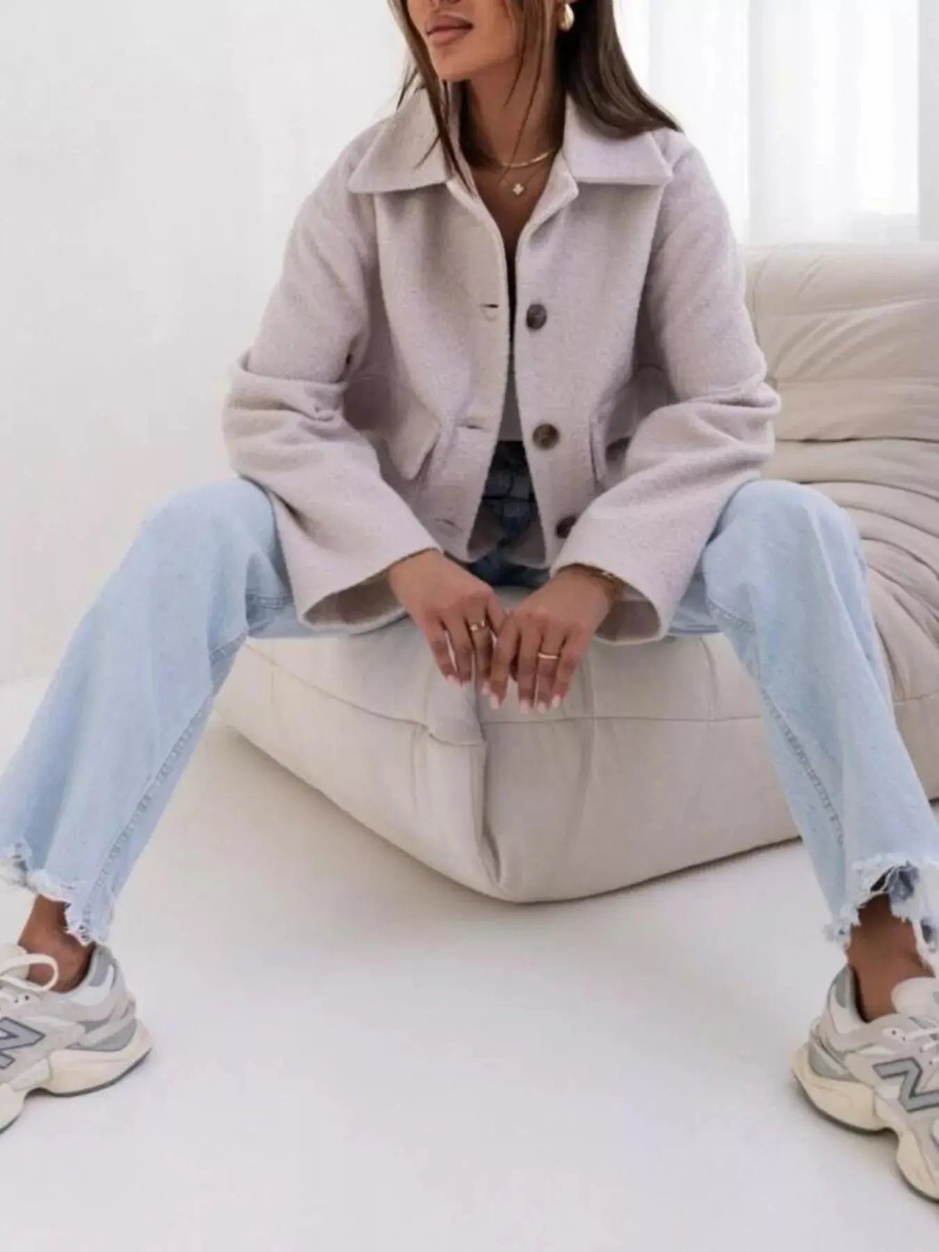 Women Button Down Long Sleeve Outerwear Jacket With Pockets Polyester Simply Love