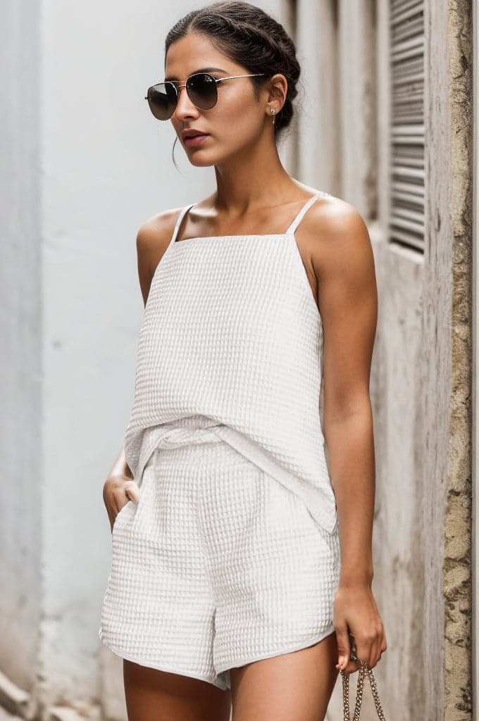 Waffle-Knit Cami and Pocketed Shorts Set.