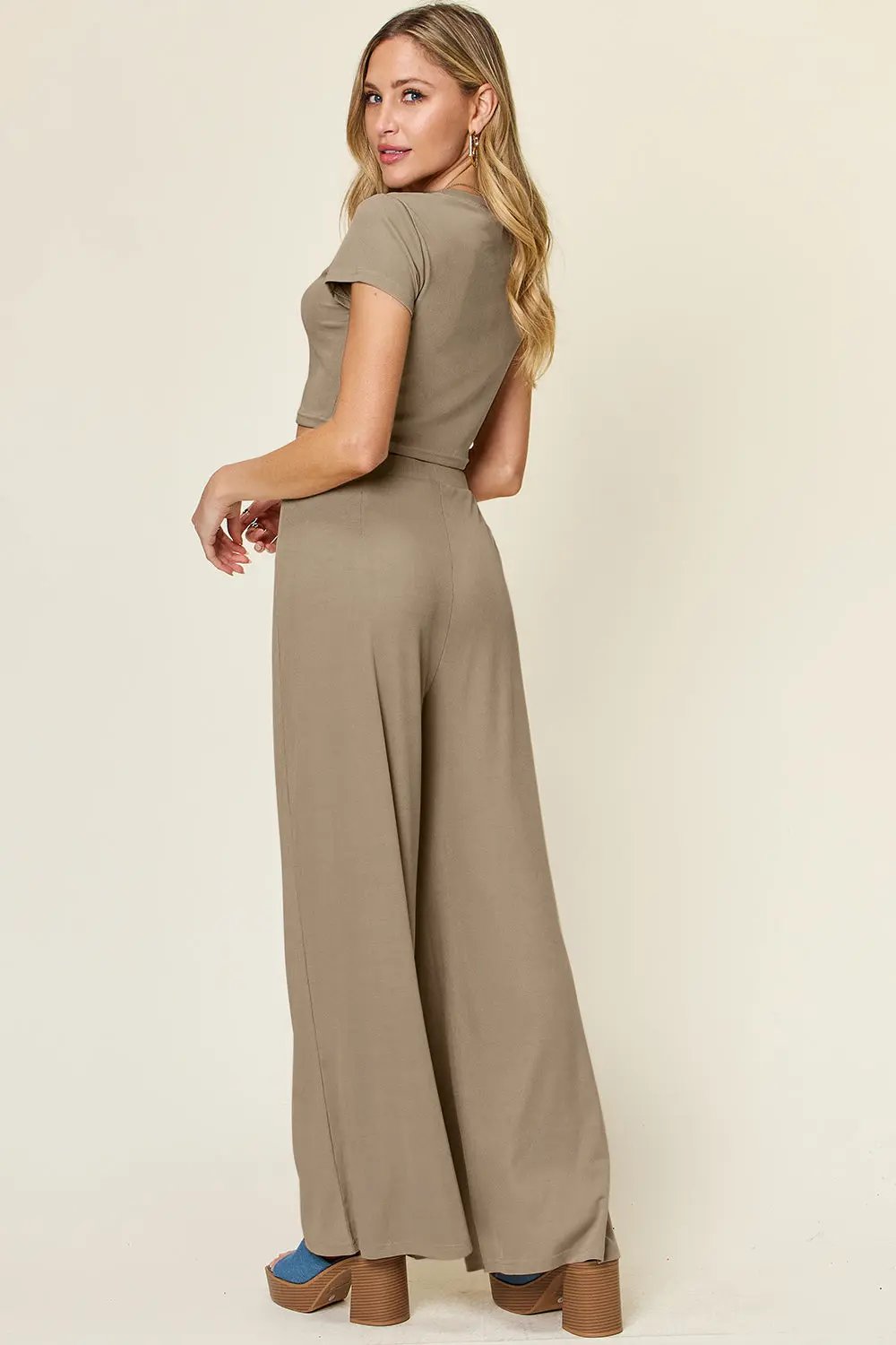 Double Take: Round Neck Top & Pants Set - Love Salve