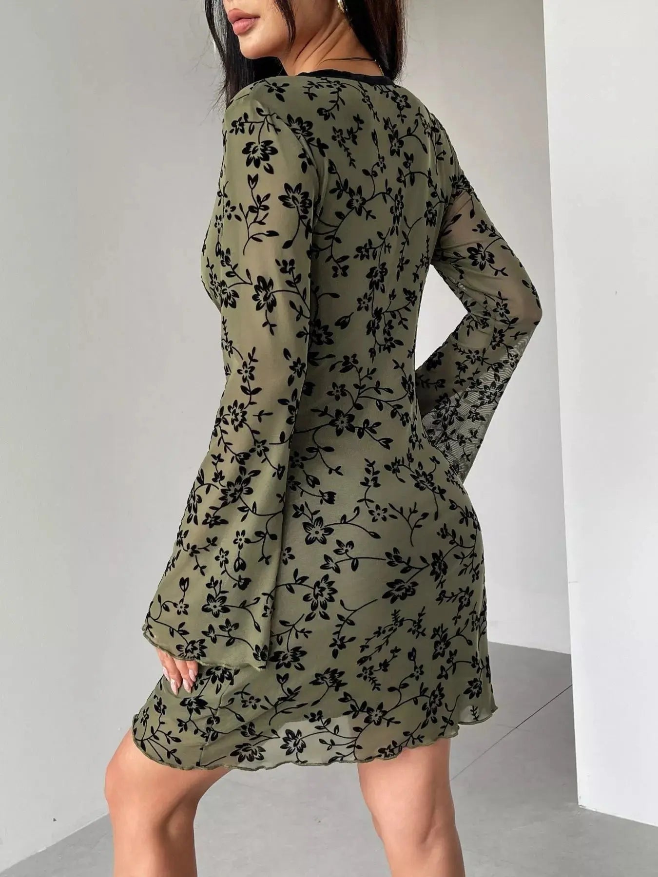 Floral Print Flare Sleeve Mini Dress Simply Love