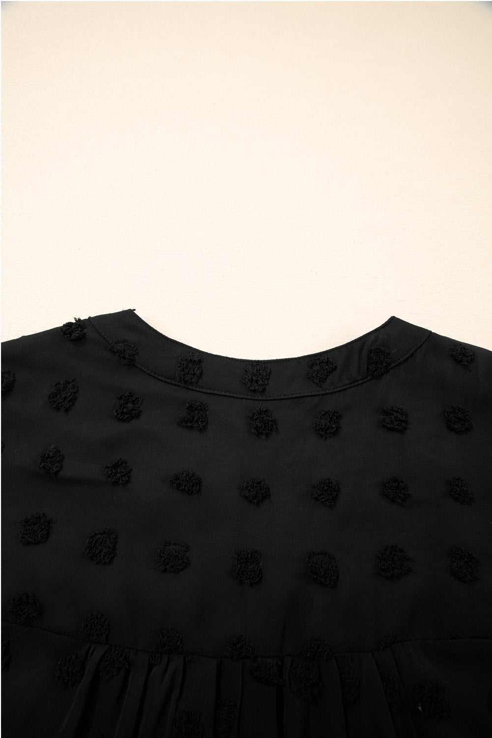 Black Dotty Textured Notched Neck Plus Size Ruffled Dress Dear-Lover Dropshipping