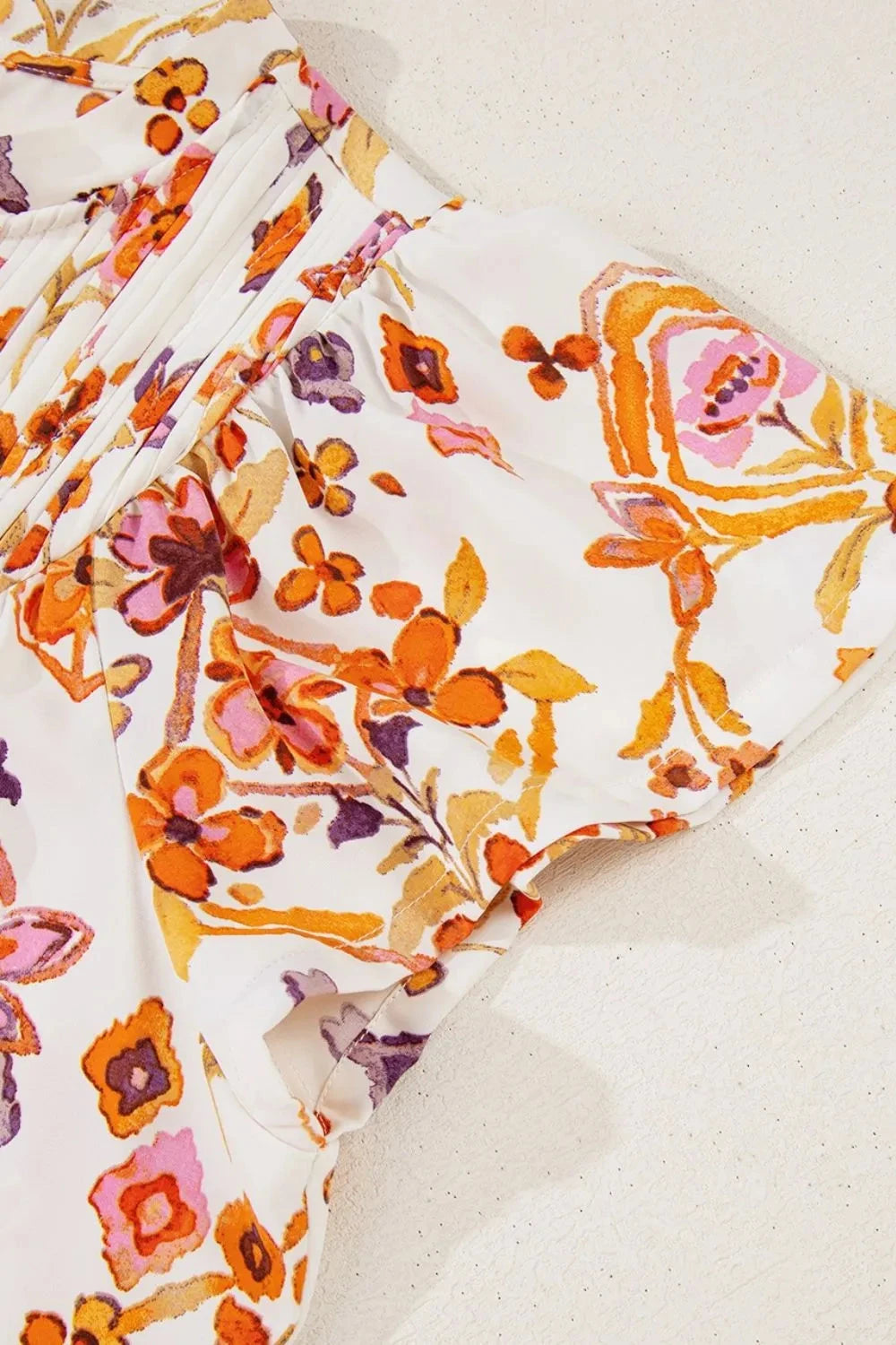 Printed Tie Neck Cap Sleeve Mini Dress Simply Love