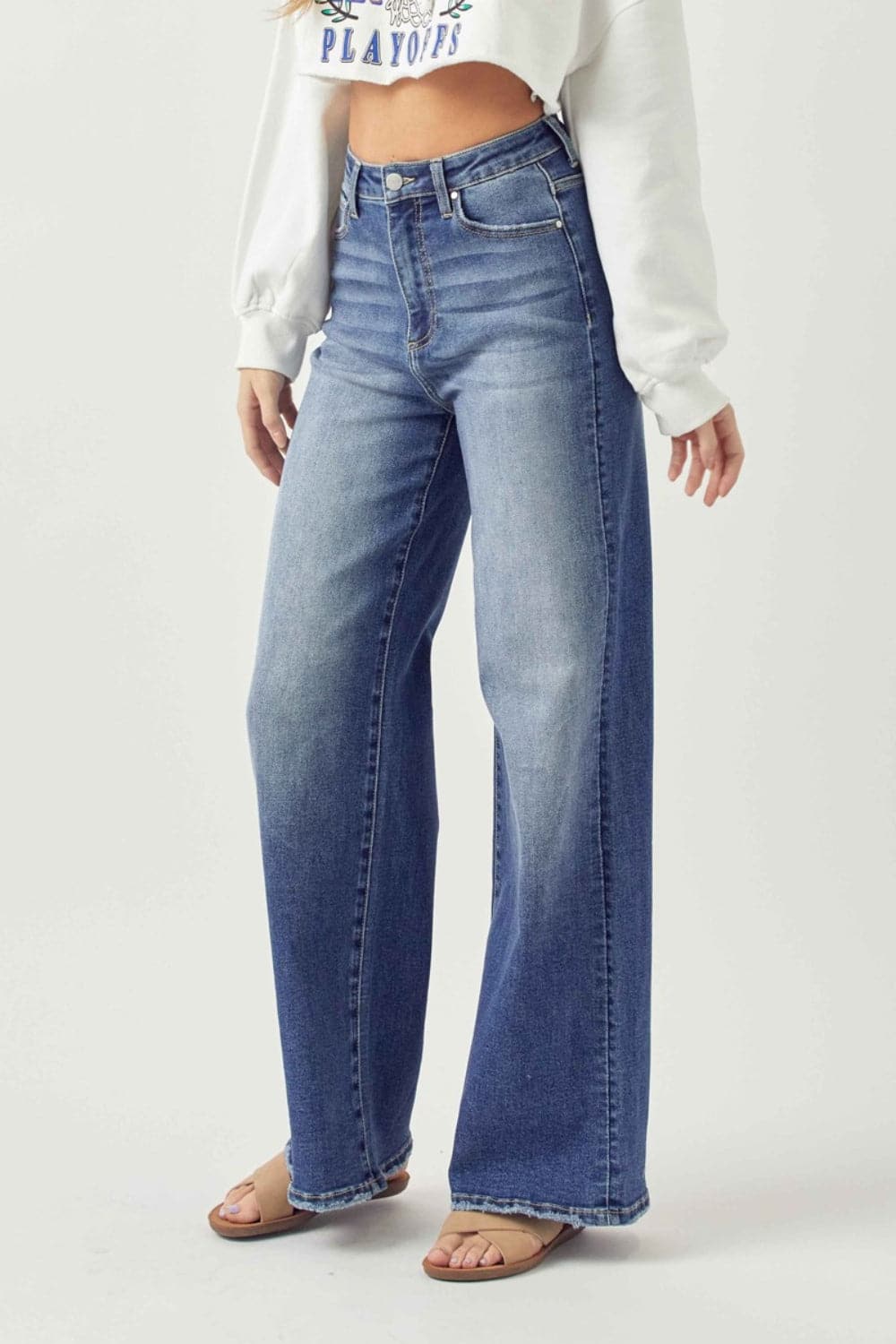 Risen Full Size High Rise Wide Leg Jeans.