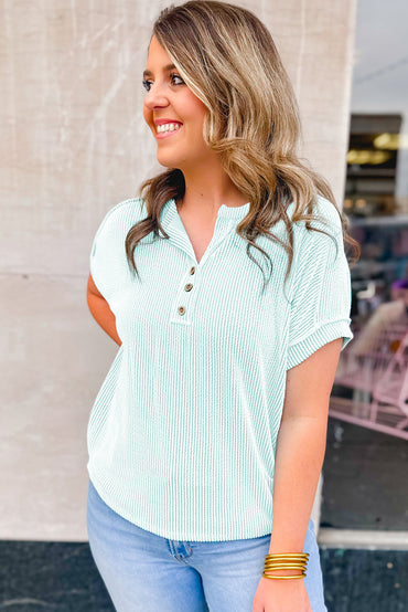 Iceland Blue Plus Size Henley T-shirt with Textured Style