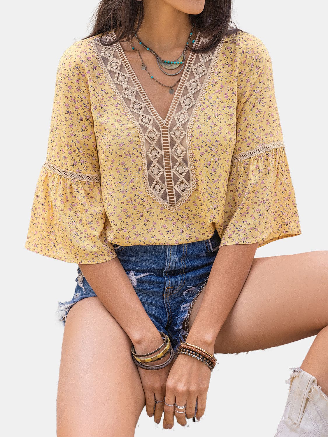 Ditsy Floral V-Neck Blouse.