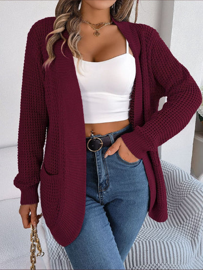 Open Front Long Sleeve Cardigan with Pockets.