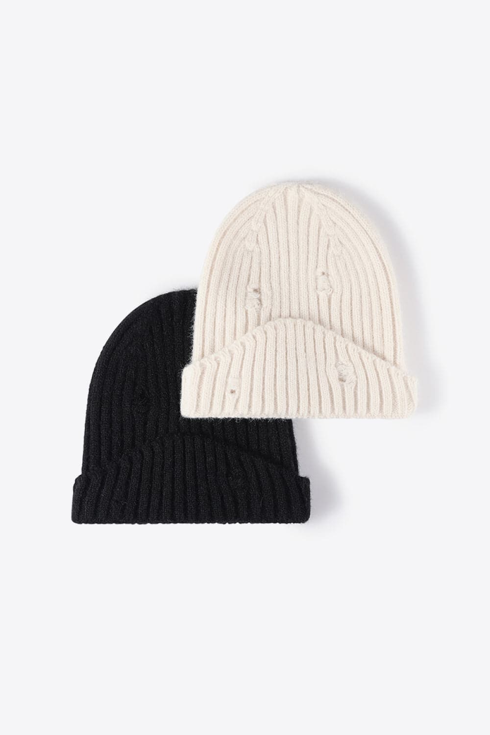 Distressed Rib-Knit Beanie.