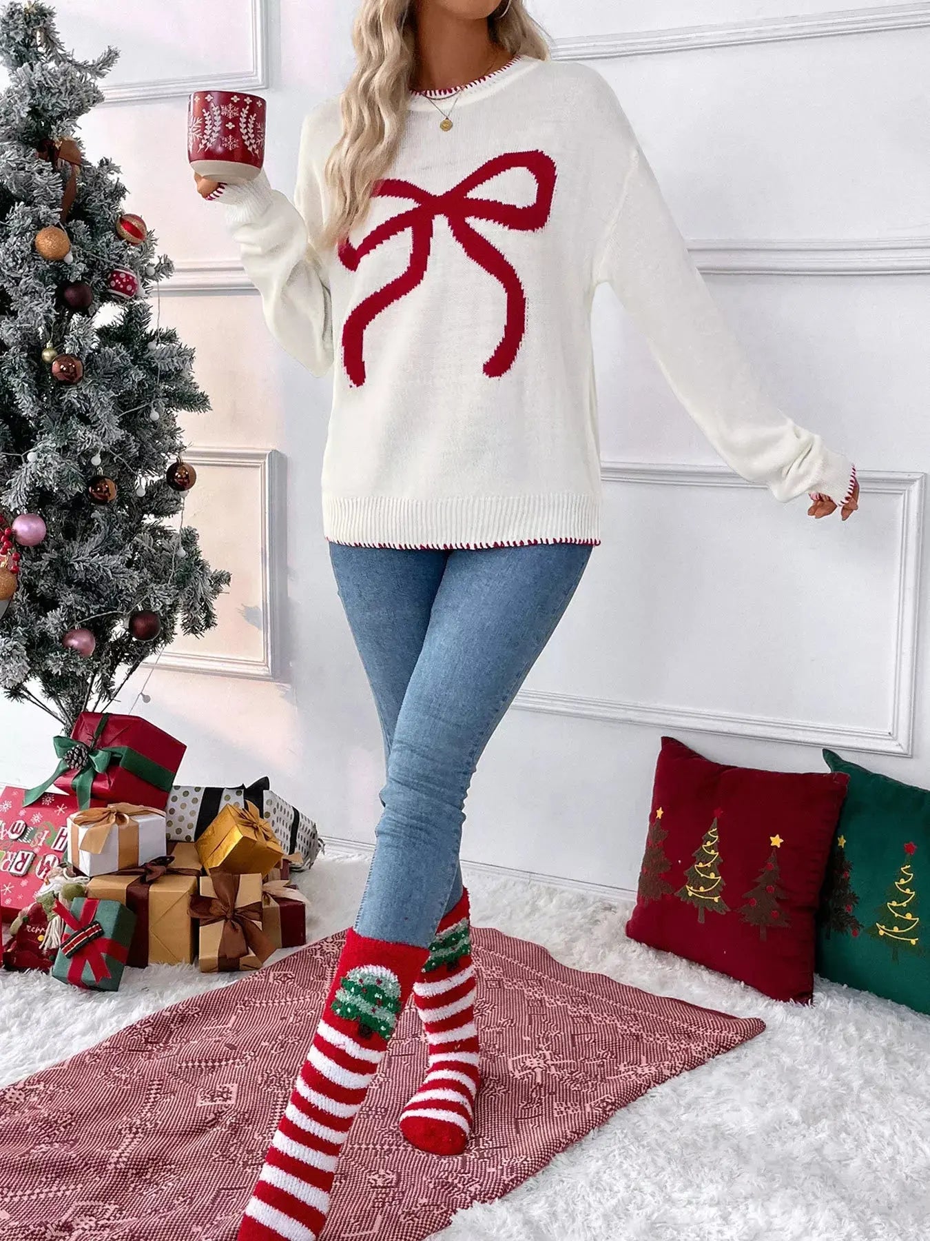 Bow Round Neck Sweater Simply Love