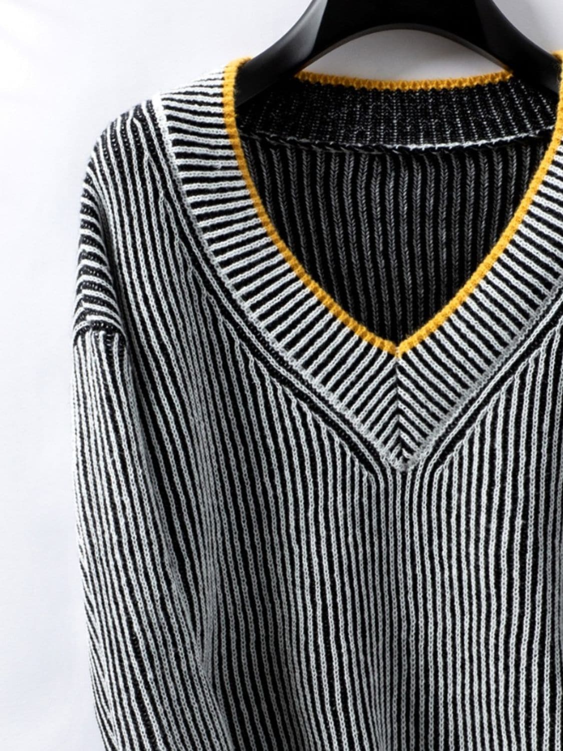 Stylish striped V-neck sweater with long sleeves