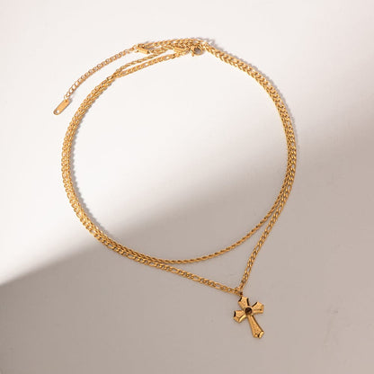 18K Gold-Plated Double Layered Cross Necklace.