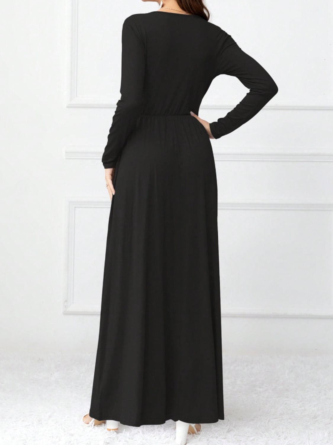 Pocketed Surplice Long Sleeve Maxi Dress.