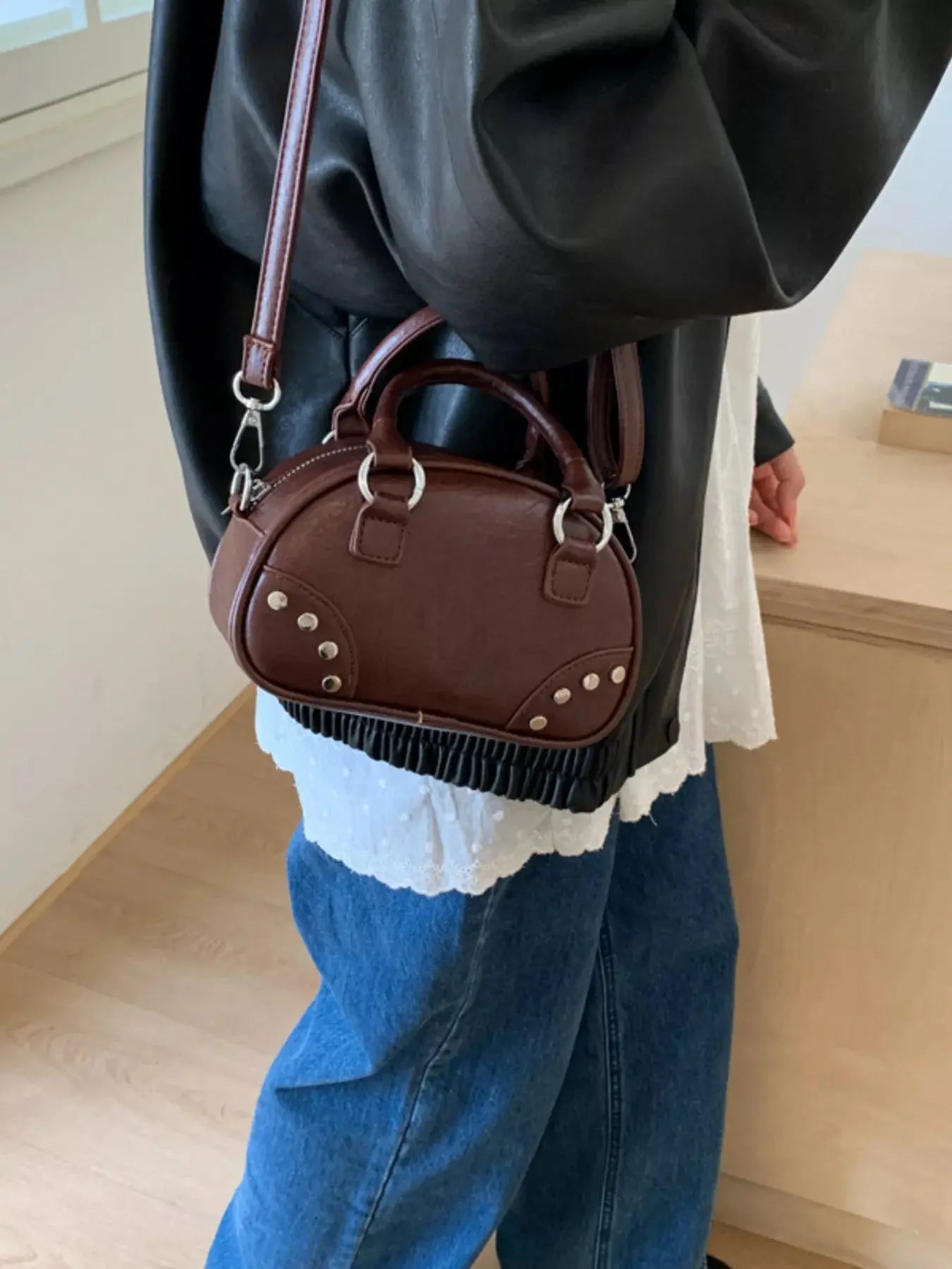 Retro Rivet Decor Crossbody Bag Simply Love