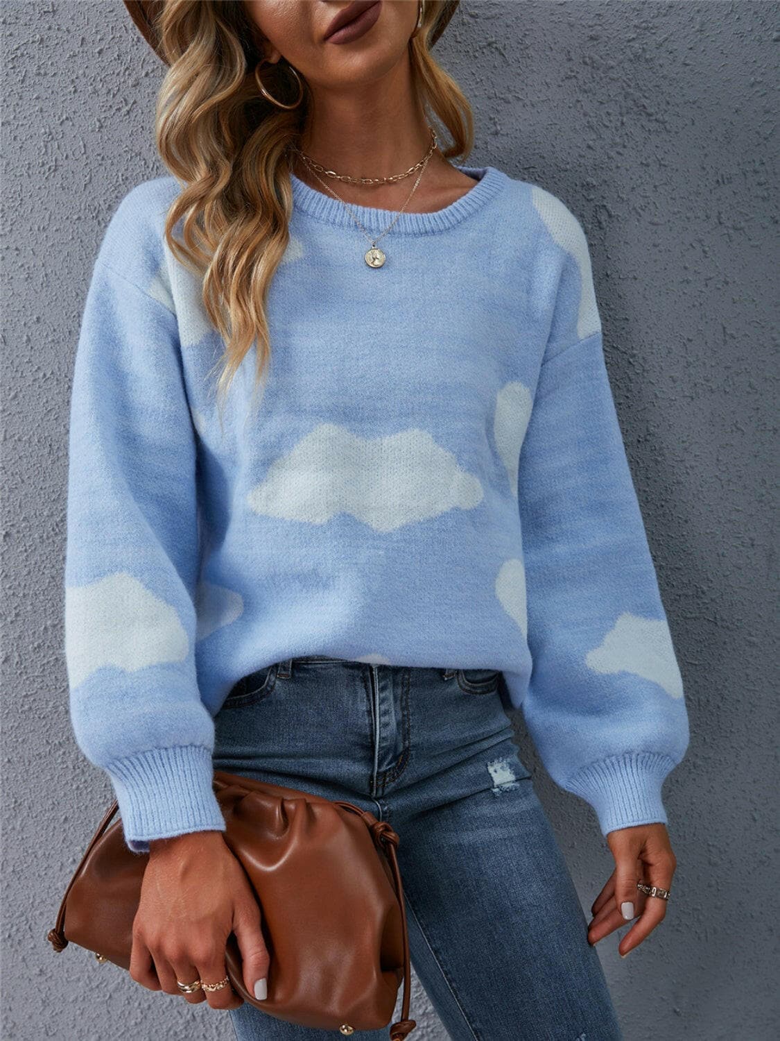 Color Block Round Neck Dropped Shoulder Sweater.