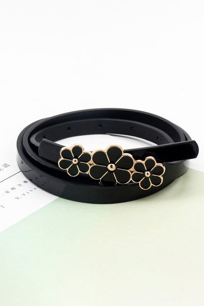 Flower Decor Skinny PU Belt.