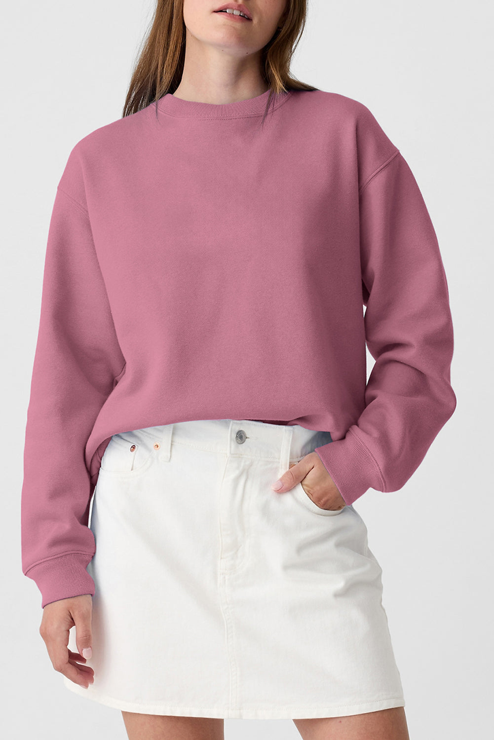 Valerian Plain Drop Shoulder Crewneck Pullover Sweatshirt