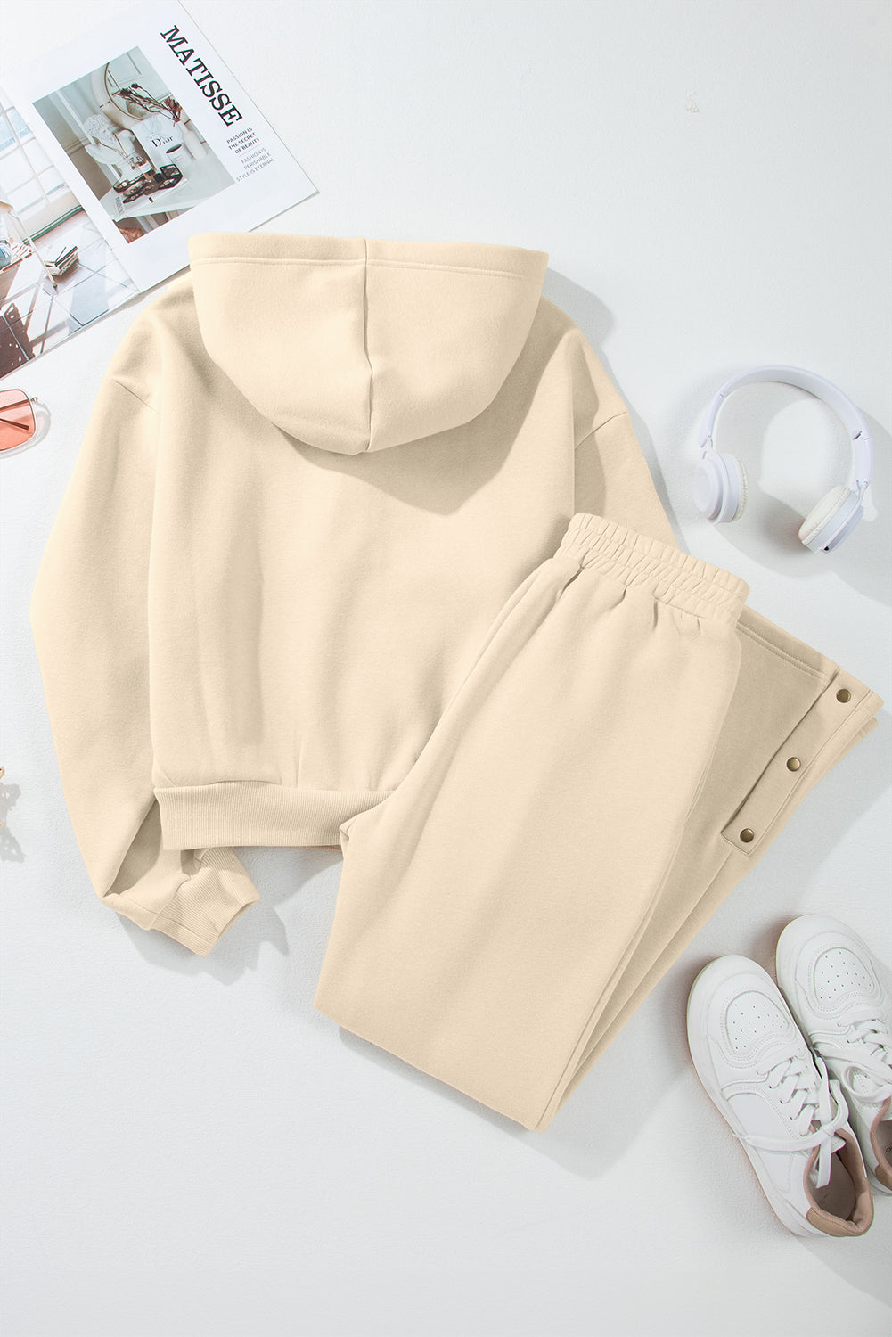 Parchment hoodie & high-waist set