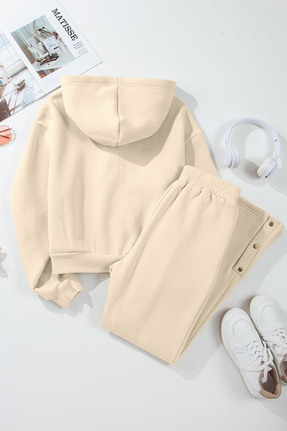 Chic parchment hoodie and high-waisted pants activewear set