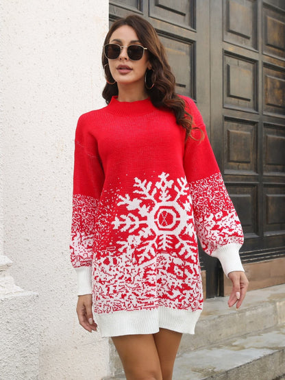 Snowflake Pattern Sweater Dress.