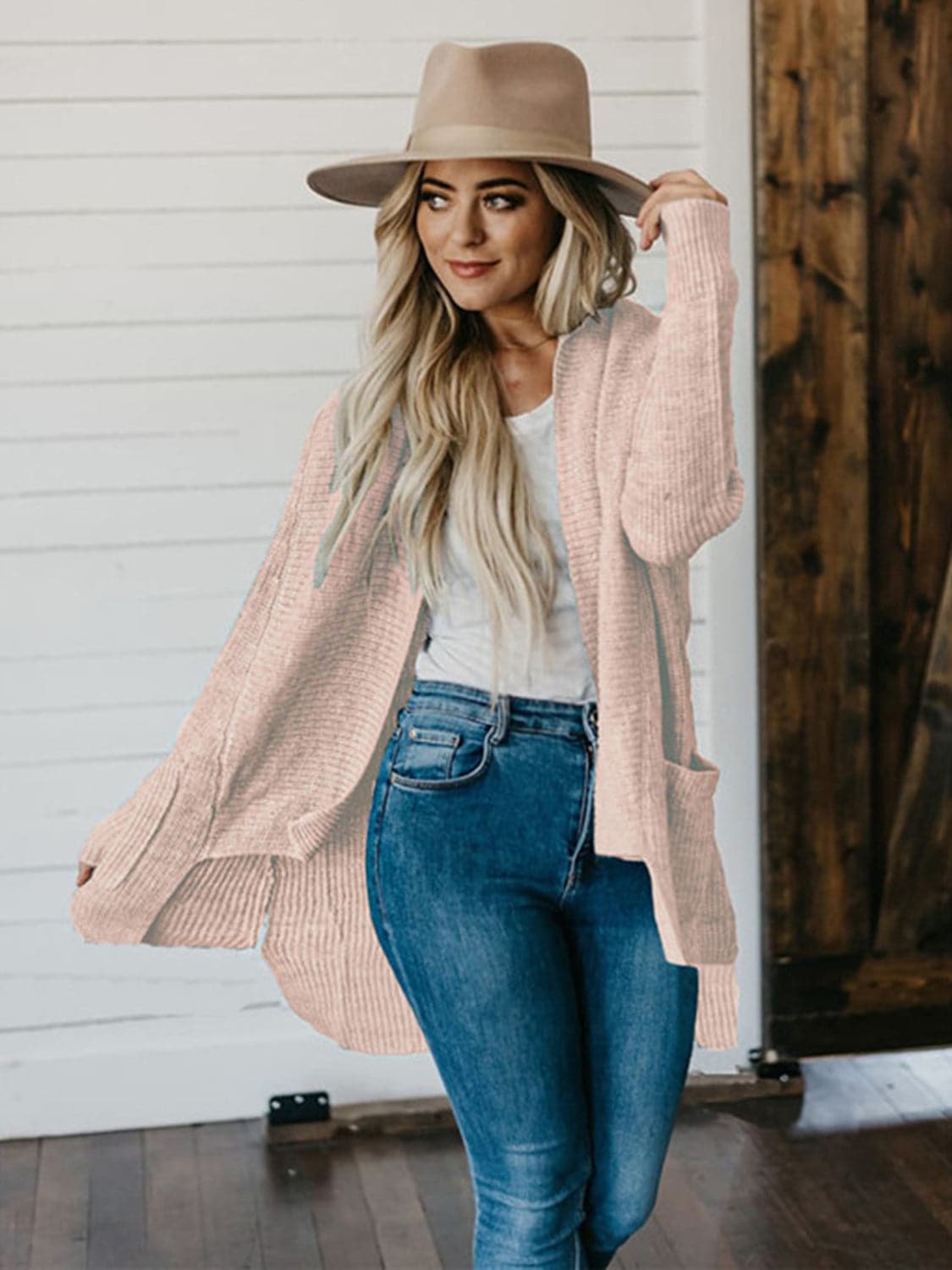 High-Low Open Front Cardigan with Pockets.