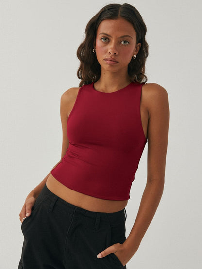 Round Neck Cropped Tank.