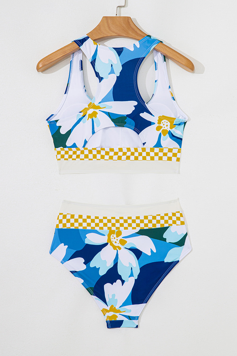 Green Floral Print Racerback Cutout High Waist 2pcs Bikini Set
