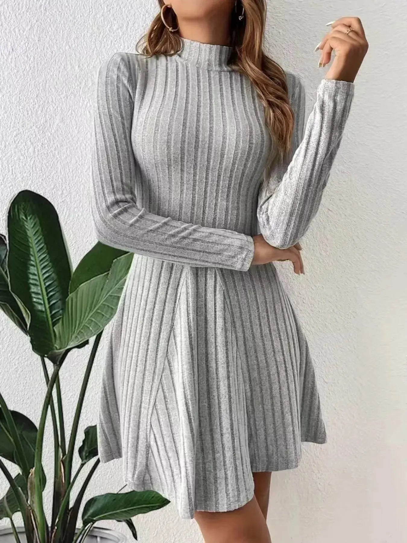 Ribbed Knit Mock Neck Long Sleeve Mini Dress Simply Love
