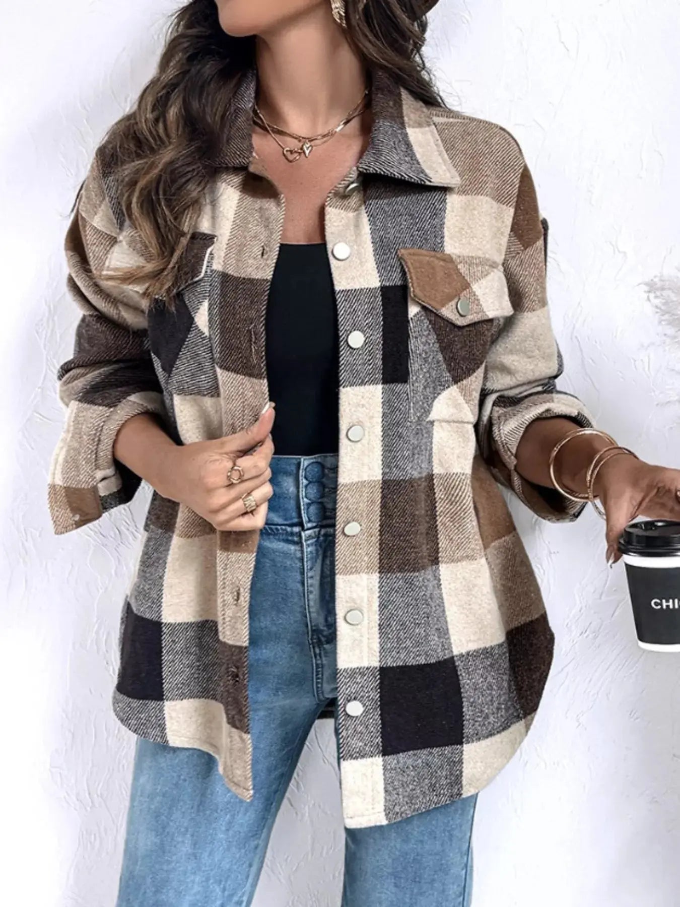 Plaid Button-Up Long Sleeve Shirt Simply Love
