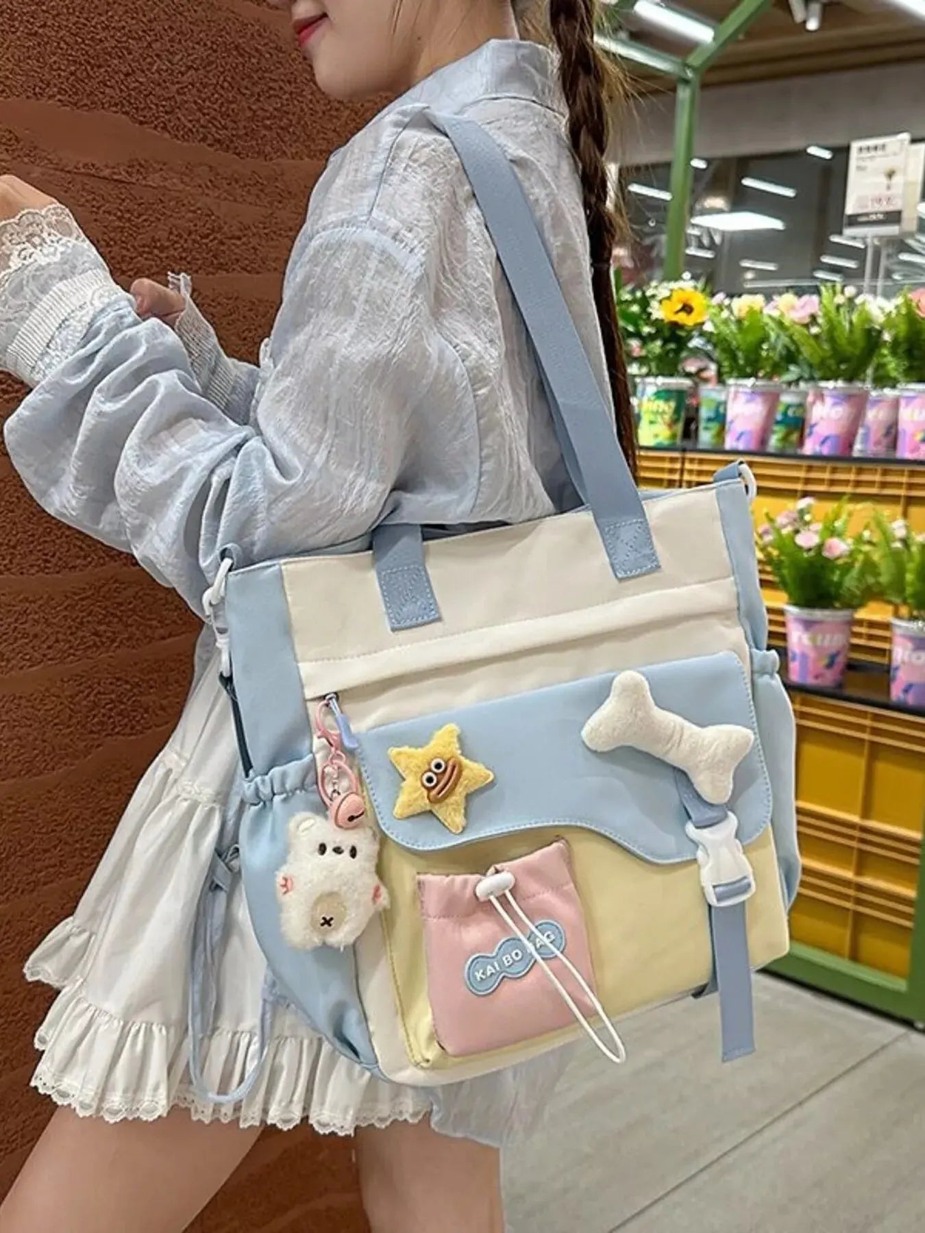Color Block Multi Pockets Tote Bag Simply Love