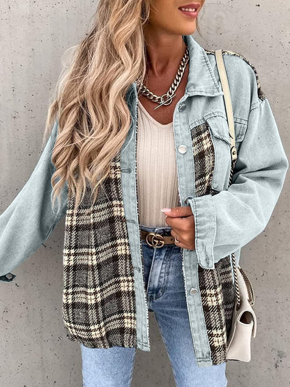 Plaid Button Up Dropped Shoulder Jacket.