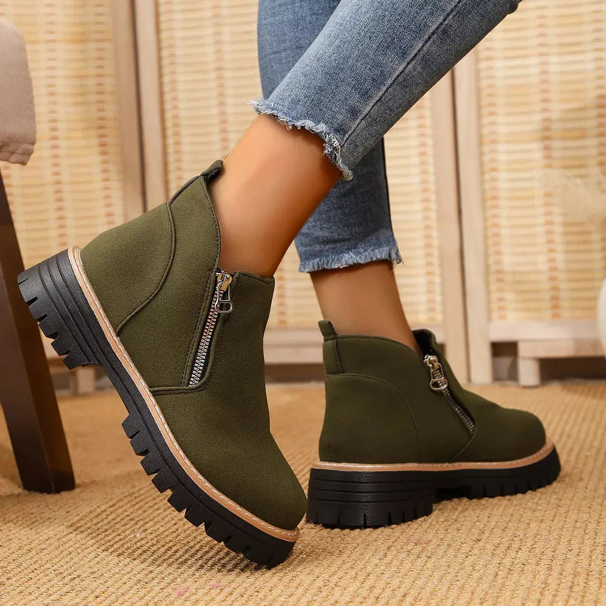 Ankle Boots with Zipper Accent Simply Love