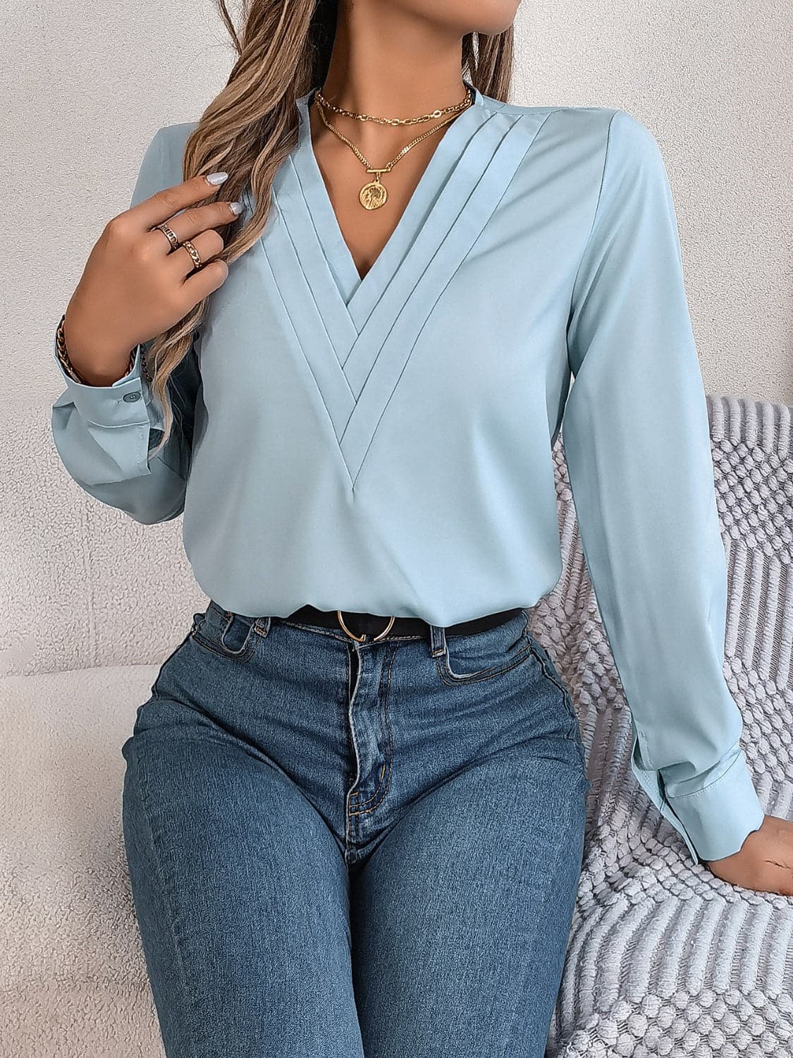 V-Neck Long Sleeve Blouse.