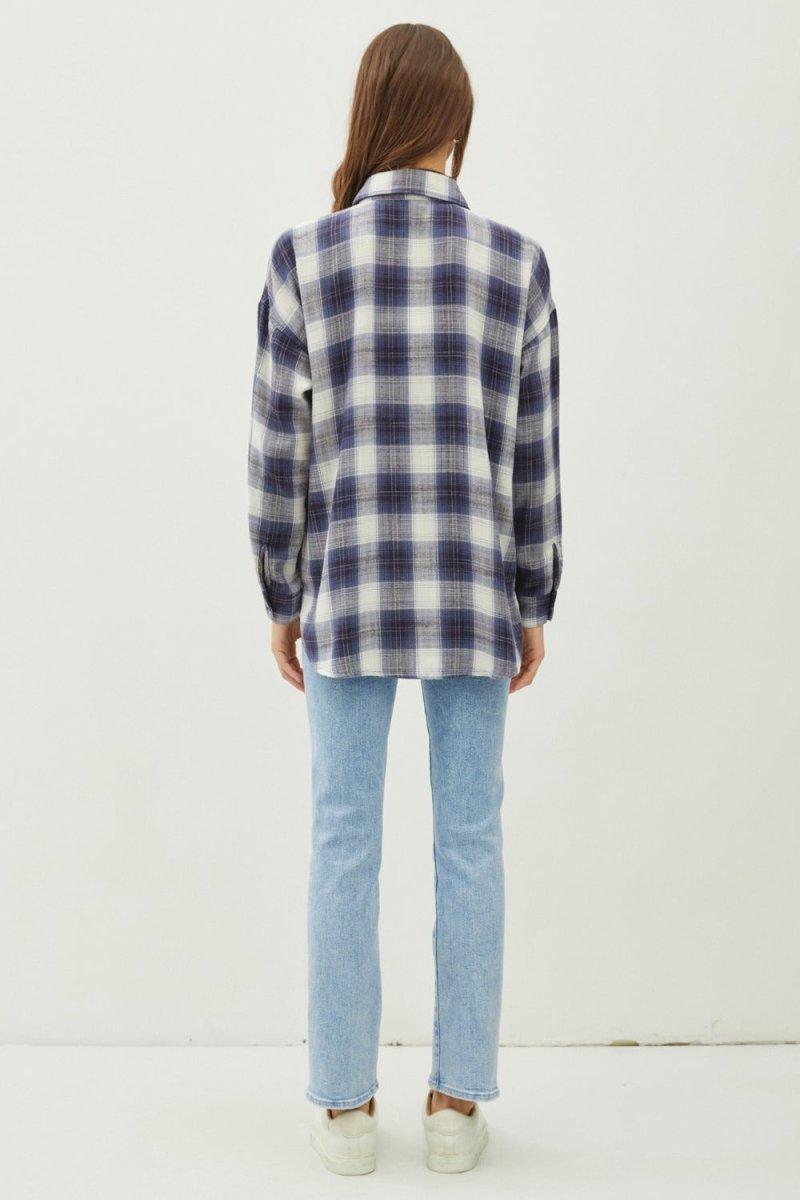 Be Cool Plaid Flannel Button Down Shirt with Chest Pocket - Love Salve 