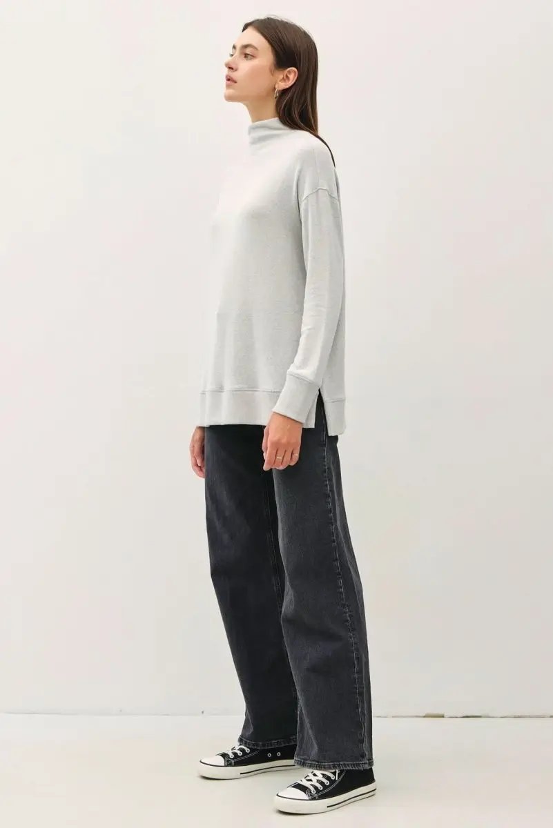 Be Cool Side Slit Mock Neck Long Sleeve Tunic Top - Love Salve 