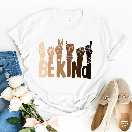 Adorb.co Be Kind T-Shirt, a soft white graphic tee with a positive message, perfect for everyday casual wear.