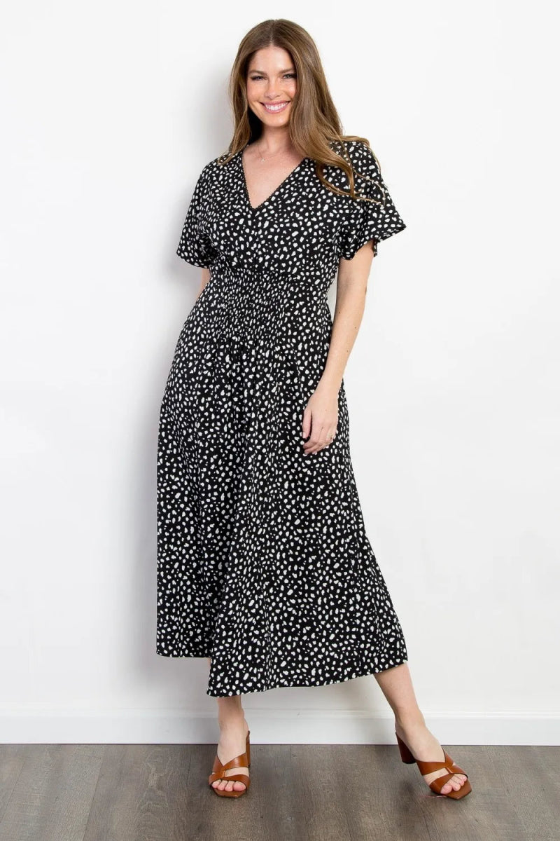 Be Stage Full Size Printed Smocked Waist Dress for Women - Love Salve