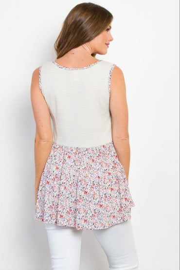 Be Stage Full Size Smocked Printed Peplum Sleeveless Top - Love Salve 