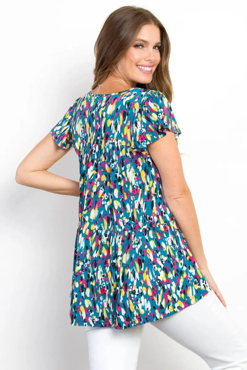 Be Stage Printed Ruffle Sleeve Top for Trendy Style - Love Salve 