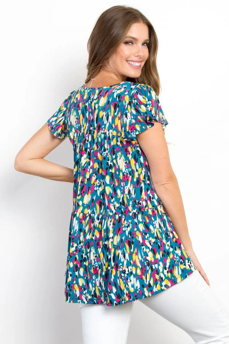 Be Stage Printed Ruffle Sleeve Top for Trendy Style - Love Salve