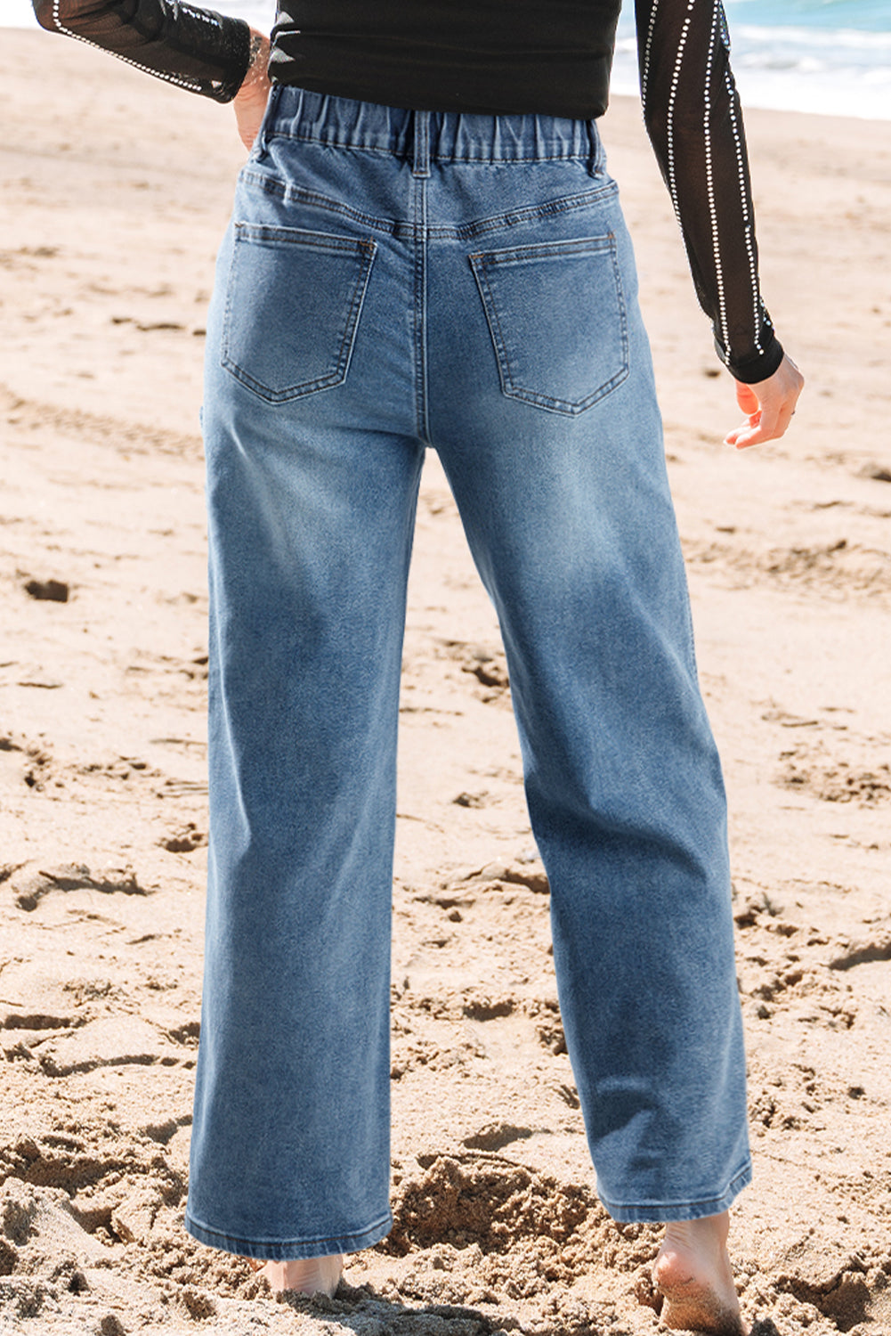 Stone Blue Star Patchwork Cropped Wide Leg High Waist Jeans Love Salve