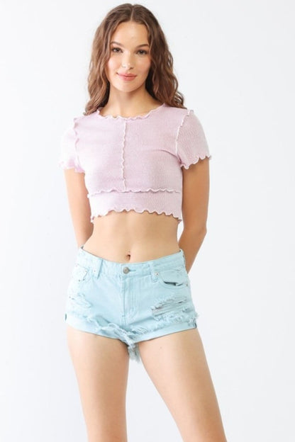 LITZ LA Distressed Ripped Denim Shorts.