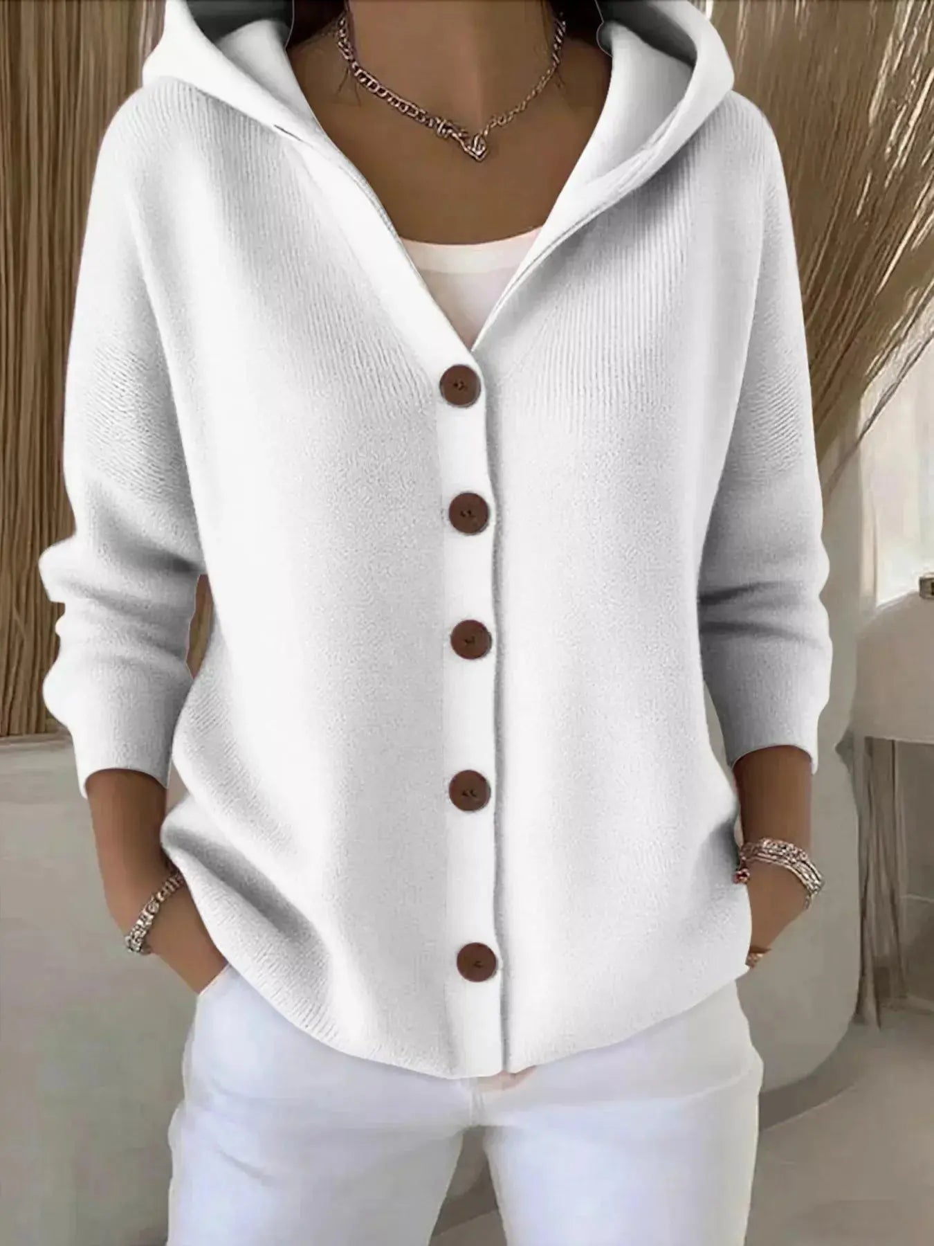 Full Size Hooded Button-Down Knit Cardigan Plus Size Simply Love