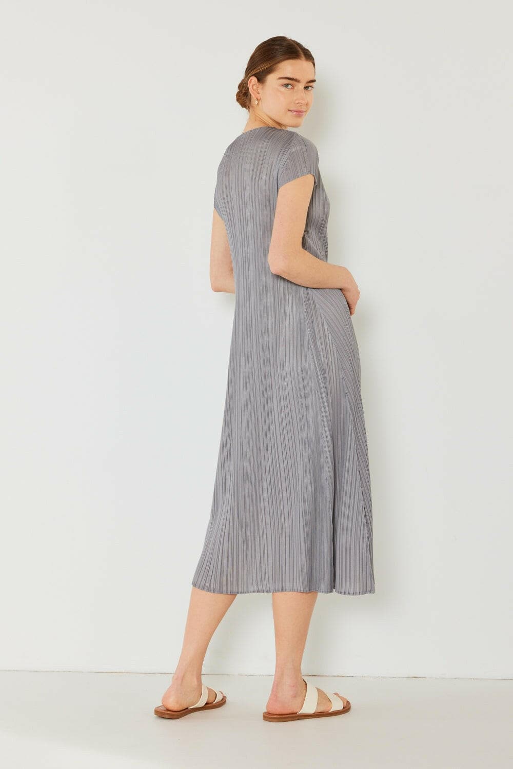 Marina West Swim Pleated Cap Sleeve A-Line Dress.