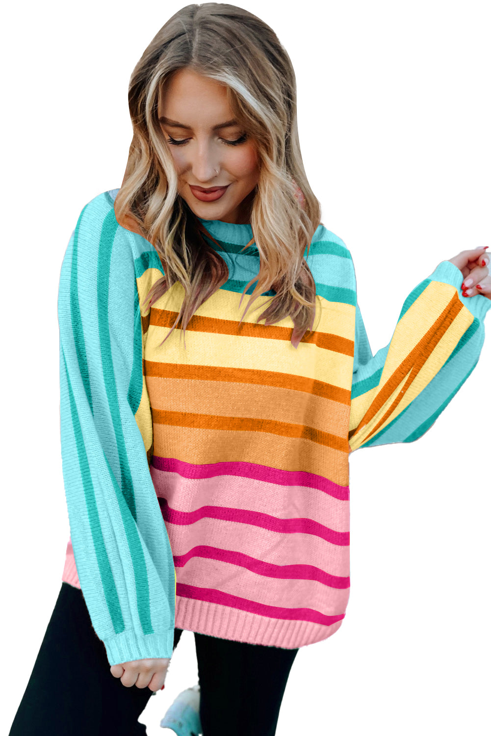 Gradient yellow stripe loose-fit sweater with ribbed edges