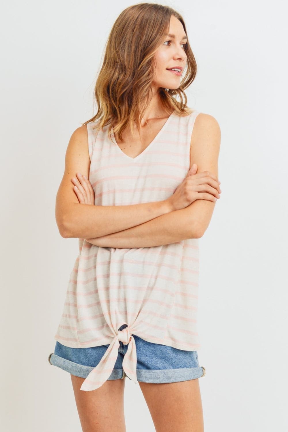 Cotton Bleu by Nu Label Sleeveless Front Tie Striped Top.