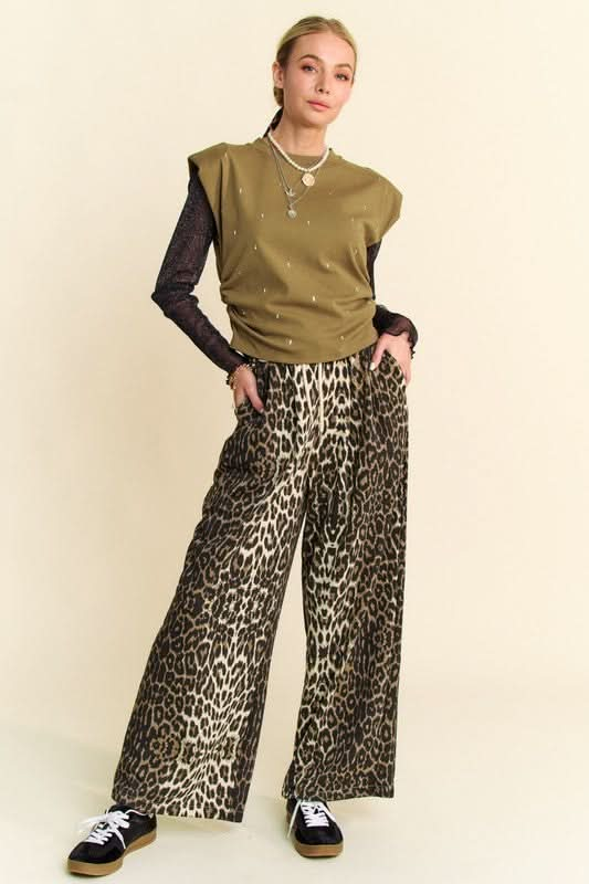 Leopard Print Wide Leg Trousers by Davi & Dani