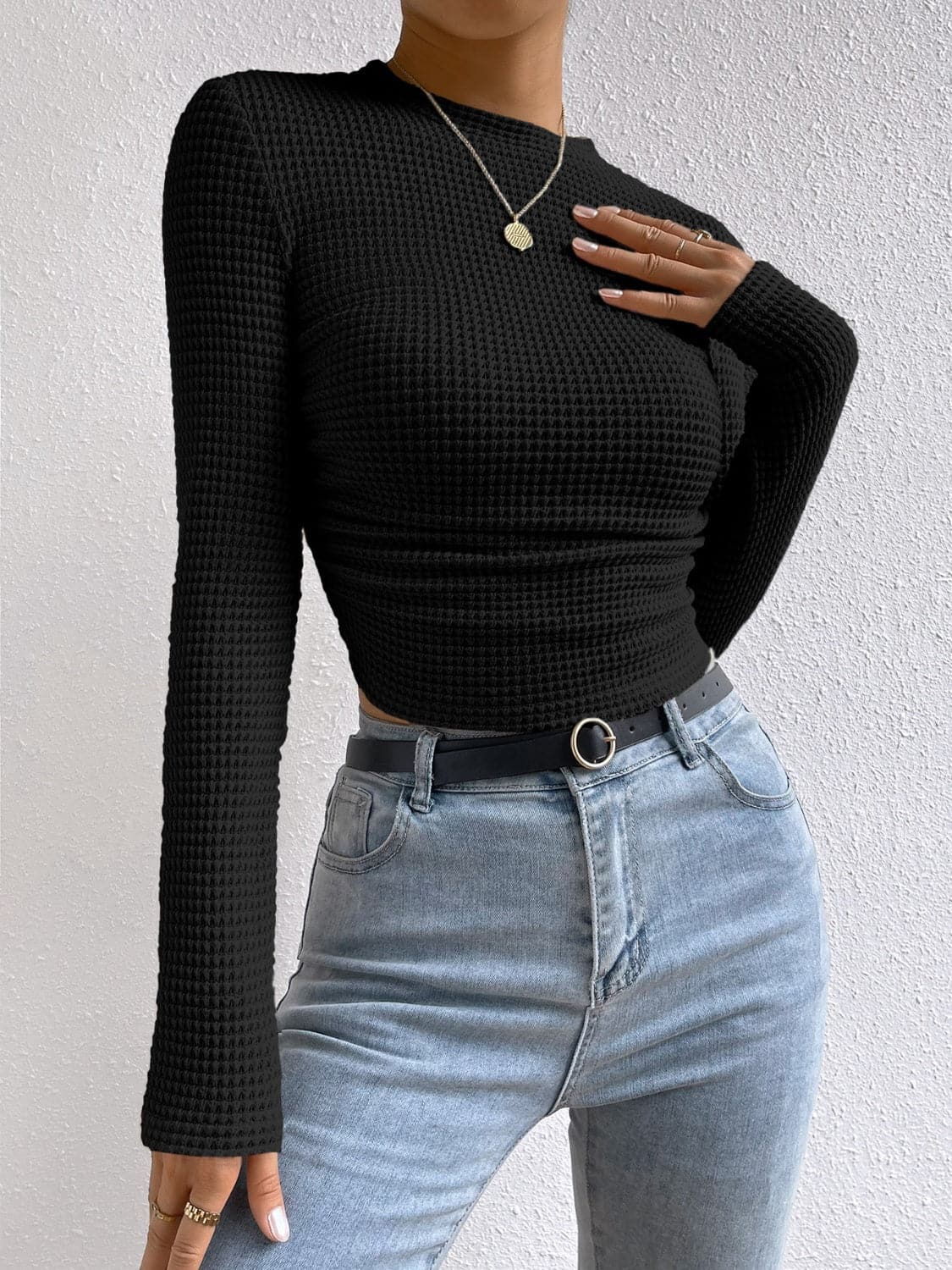 Casual chic round neck long sleeve tee