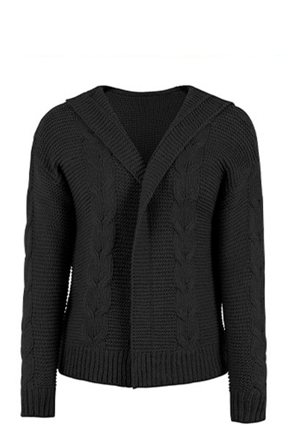 Cable-Knit Dropped Shoulder Hooded Cardigan.