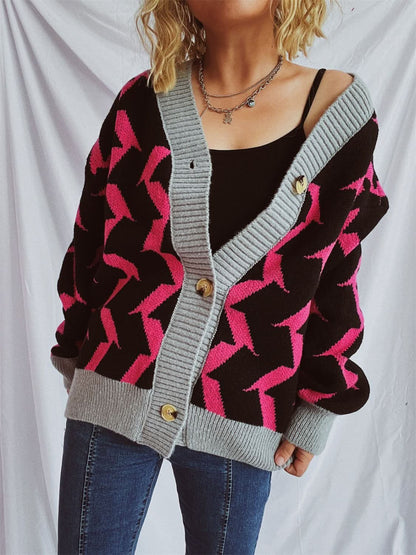 Chic geometric v-neck cardigan